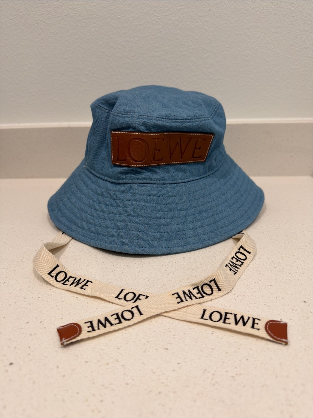 Loewe Denim-Blue Canvas Bucket Hat with Branded Cream Strap - Picture 1 of 3